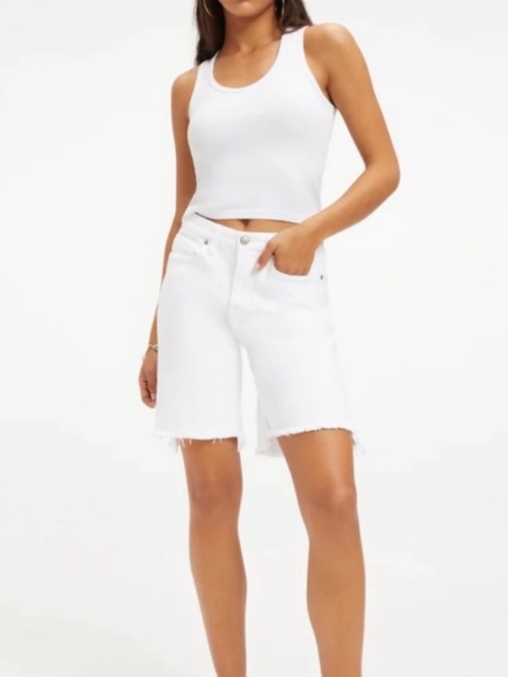 Good American Bermuda White Denim Short